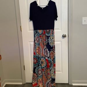 Navy short sleeve Maxi Dress (Flower pattern)